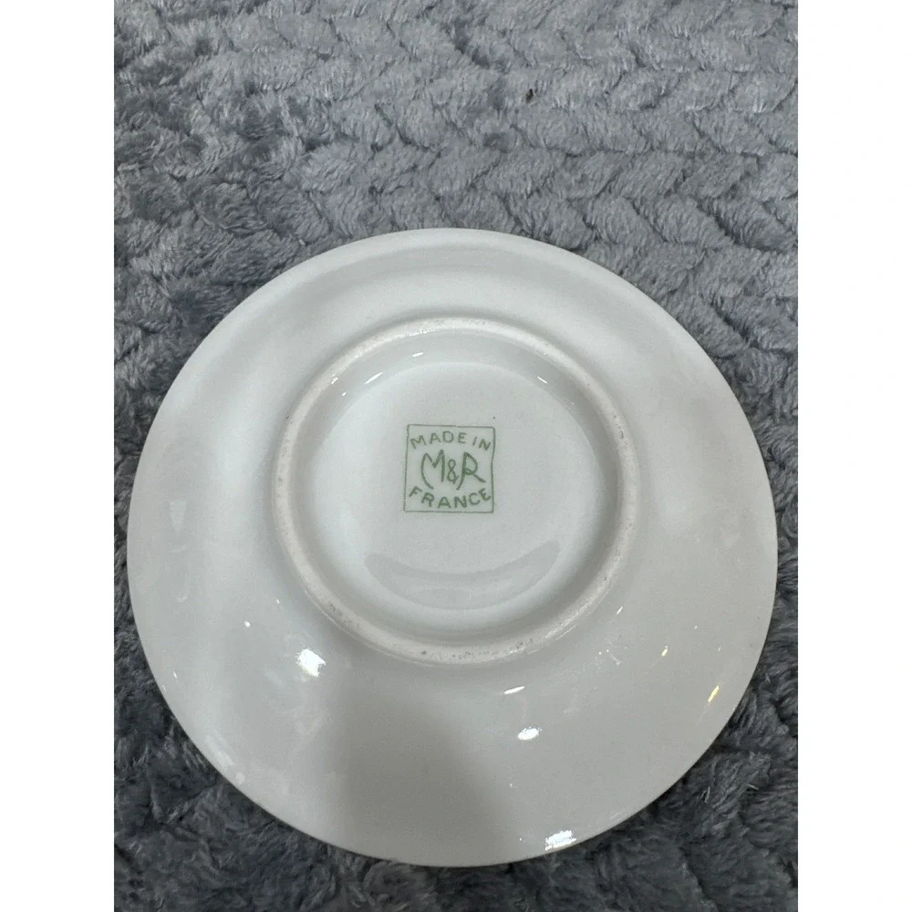Vintage M&R France Porcelain Saucer Mint Green Gold Trim French Tea Plate 4.75